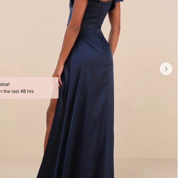 Lulus Ultimate Sweetness Navy Blue Satin Flutter Sleeve Maxi Dress - Size L - Picture 3 of 5